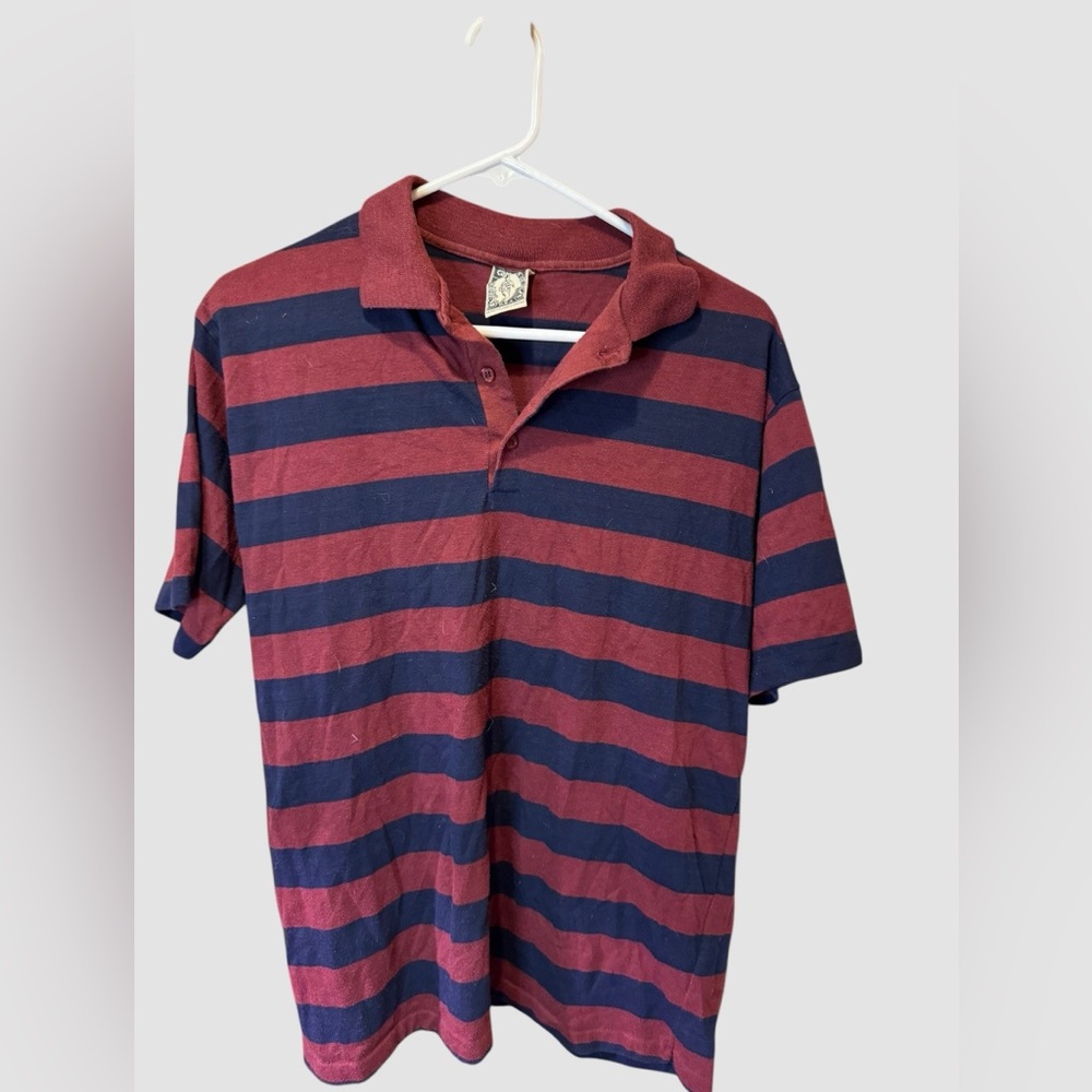Vintage single stitch Striped Polo Shirt - Red and Blue
